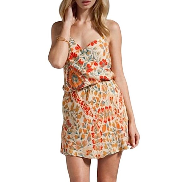 Haute Hippie Floral 100% Silk Mini Dress Sz.S Cream Boho Festival Fairy Summer - Picture 2 of 14
